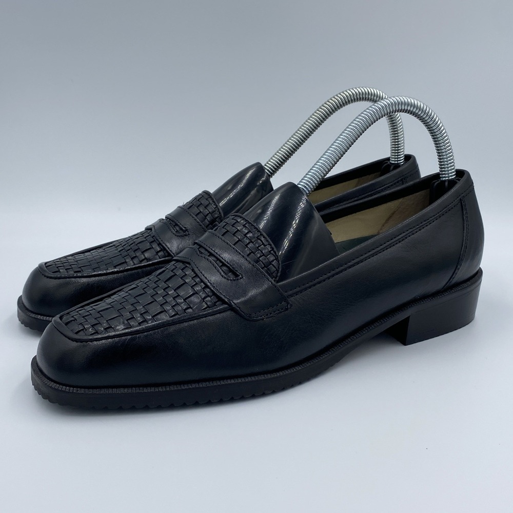 G.H. Bass & Co Women's 8 Black Leather Woven Penny Loafers Q841 Made in Brazil